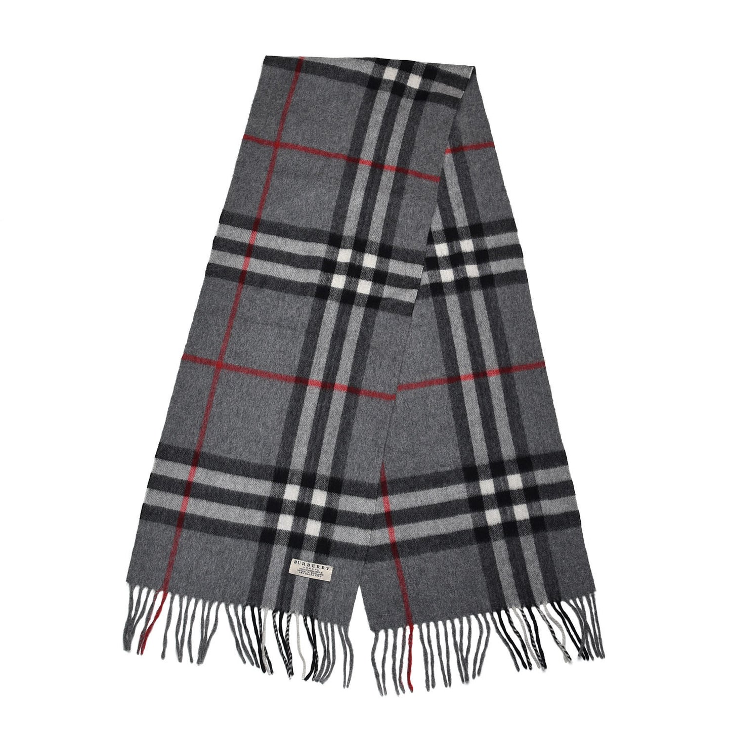 Cashmere Giant Check Fringe Scarf Grey