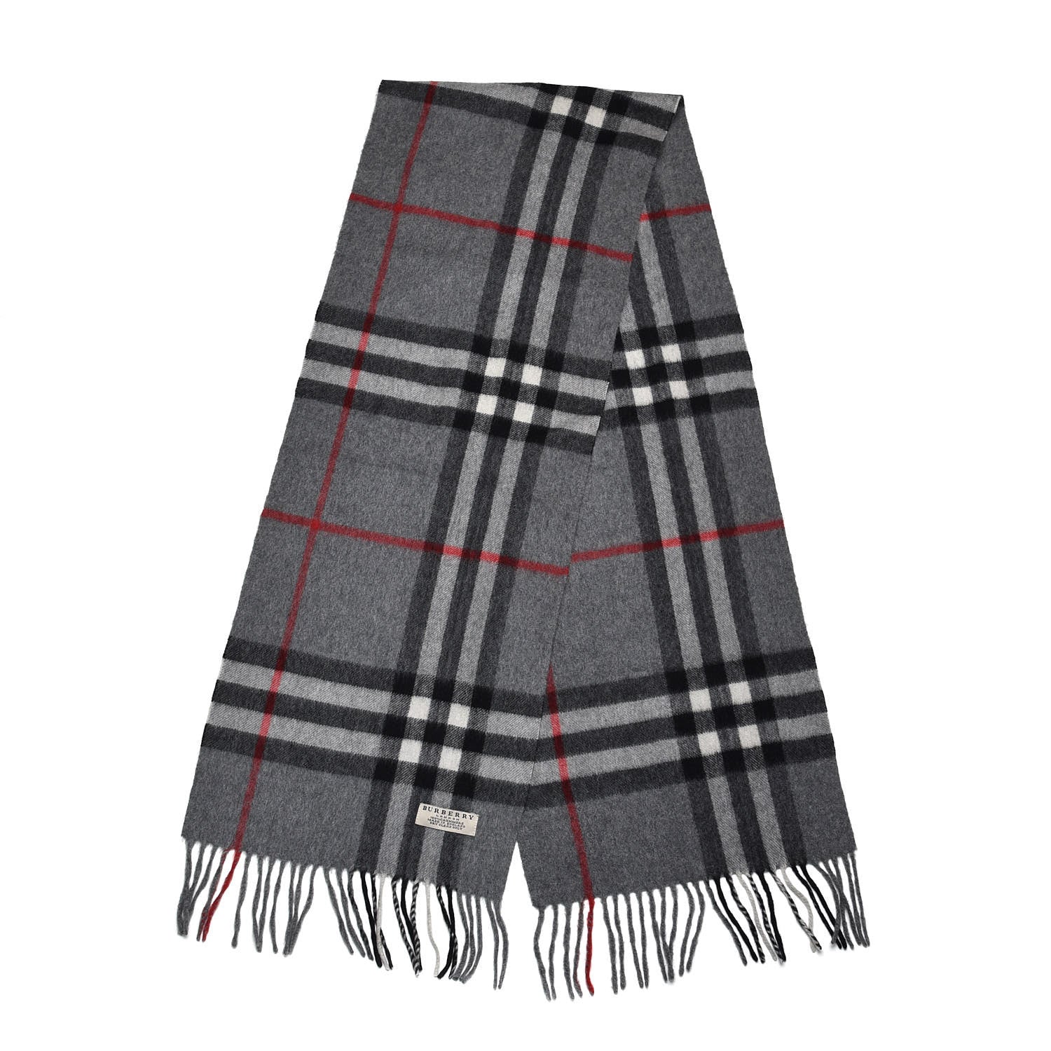 Burberry Cashmere Giant Check Fringe Scarf Grey 3 of 4