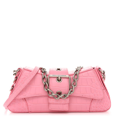 Balenciaga Calfskin Crocodile Embossed Small Lindsay Shoulder Bag Sweet Pink 1 of 12