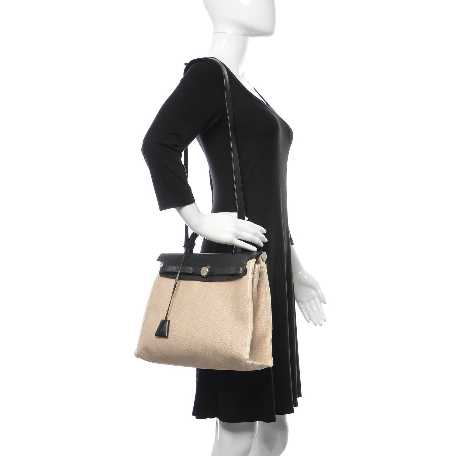 Hermes Toile Vache Calfskin Herbag 30 PM Natural Black 2 of 20