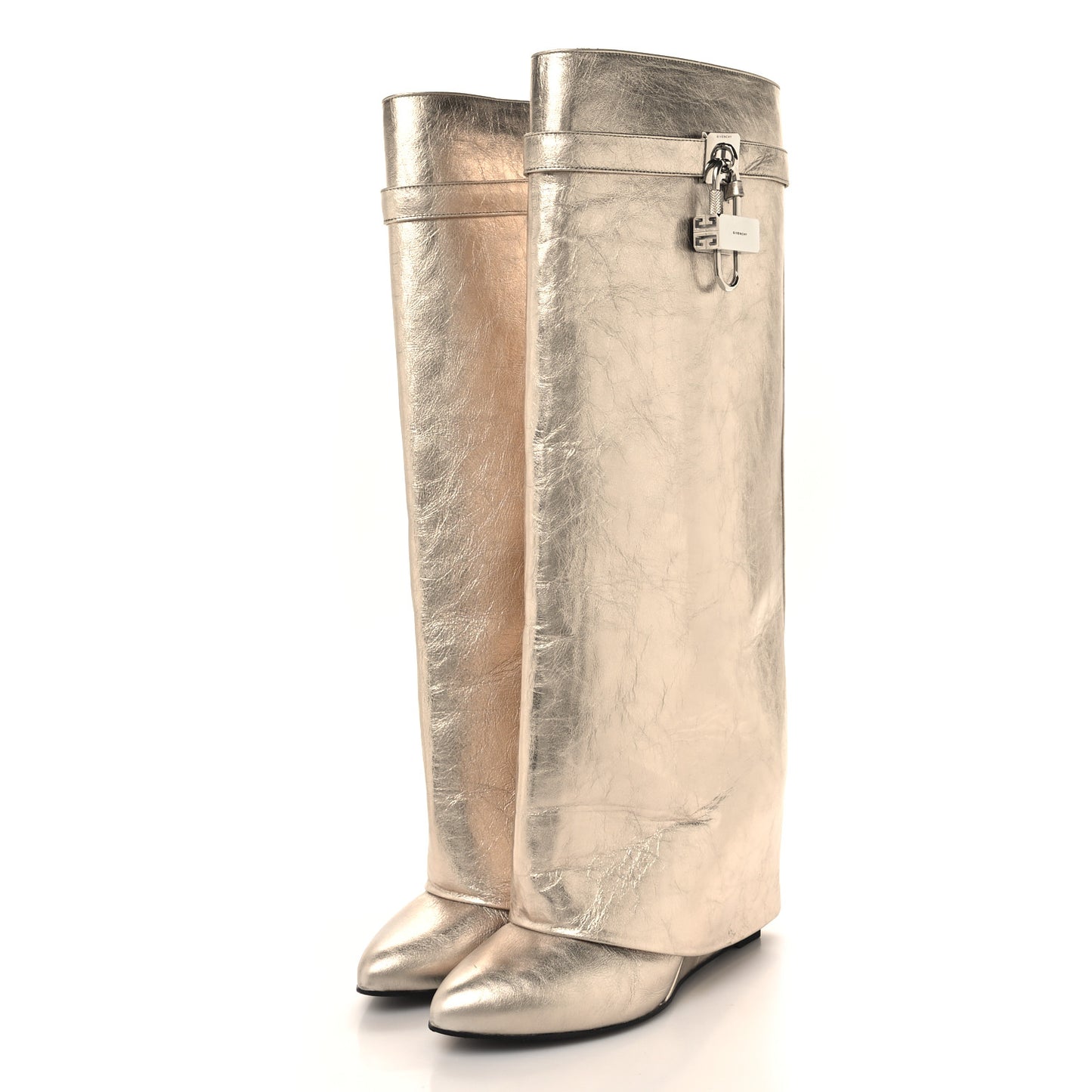 Metallic Calfskin Shark Lock Pant Boots 39 Silvery