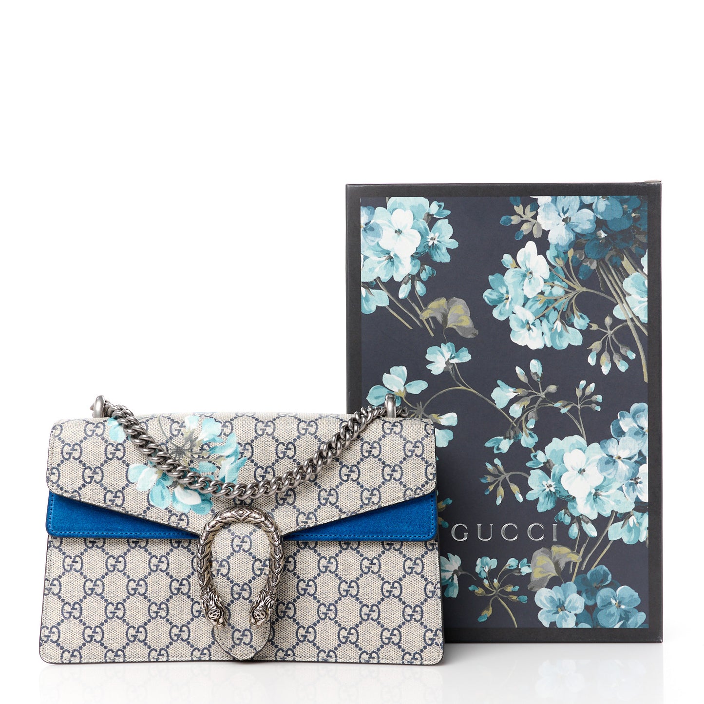 GG Supreme Monogram Blooms Small Dionysus Shoulder Bag Beige Navy Vintage Blue