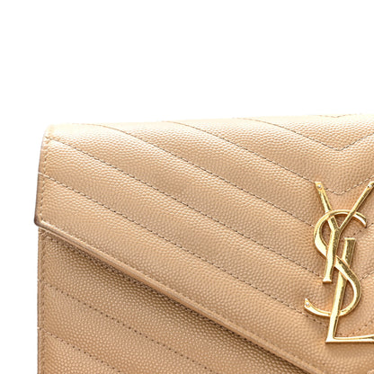 Saint Laurent Grain De Poudre Matelasse Chevron Monogram Chain Wallet Dark Latte 10 of 12