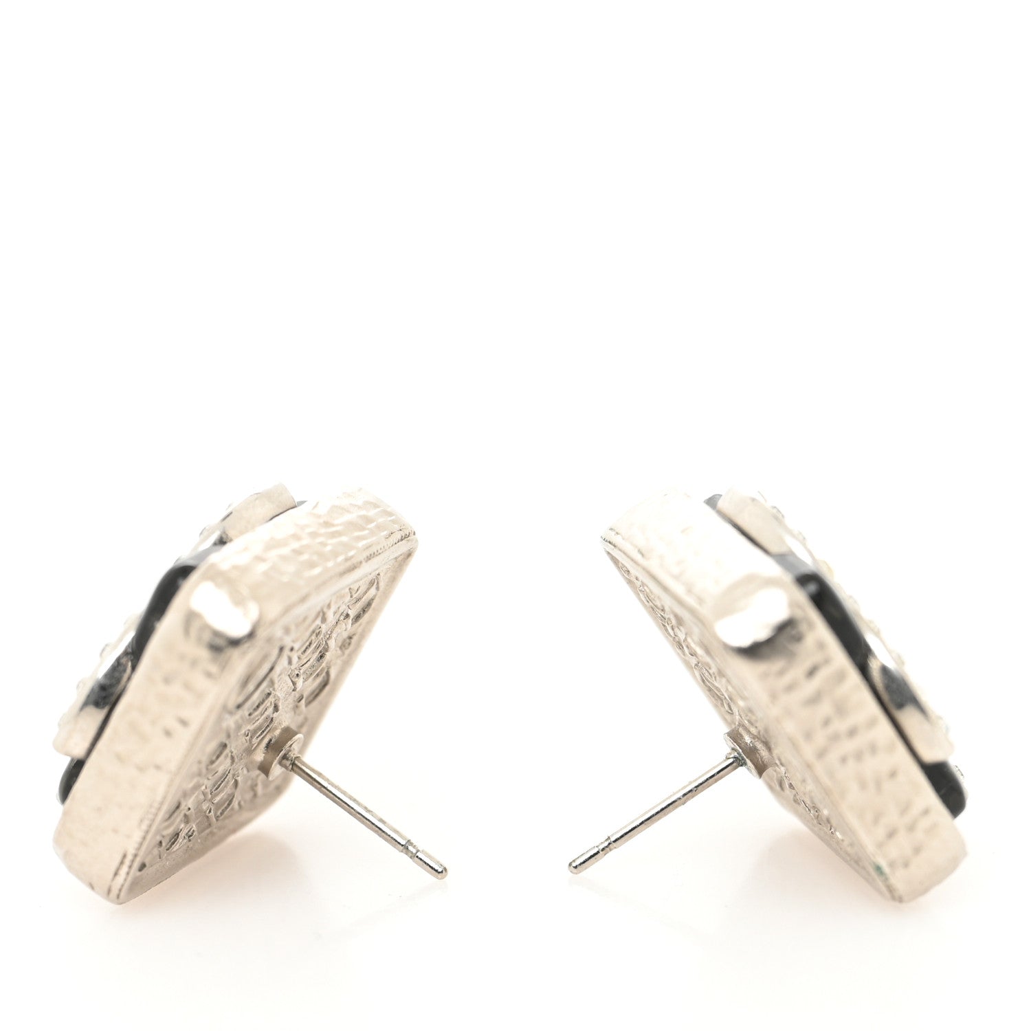 Chanel Crystal Square CC Earrings Silver Black 3 of 4
