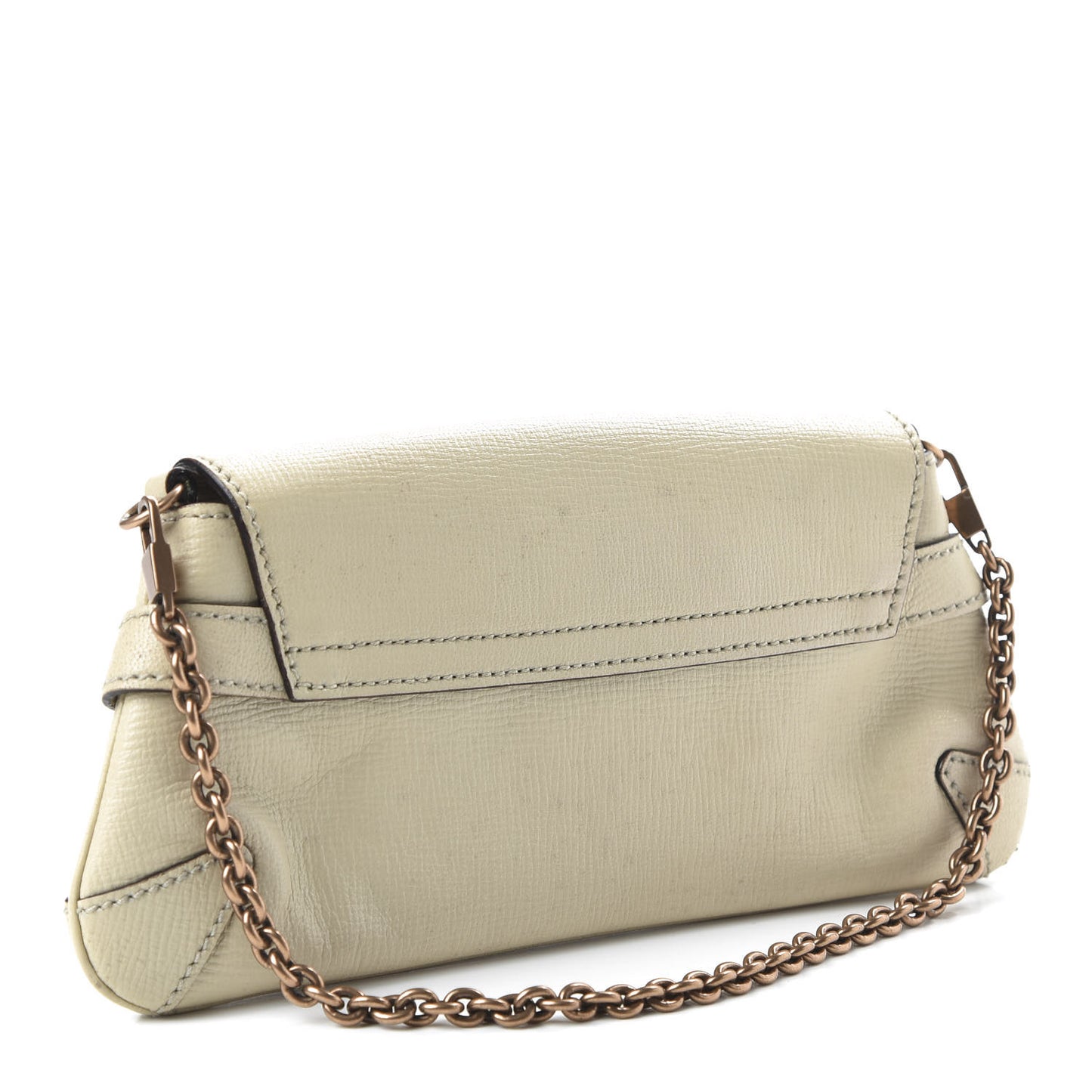 Textured Calfskin Horsebit Chain Clutch Off White