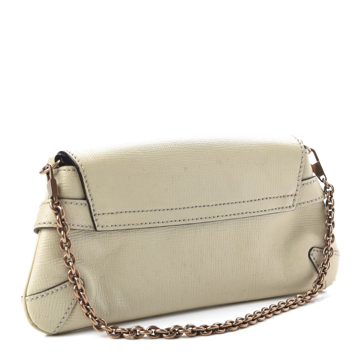 Gucci Textured Calfskin Horsebit Chain Clutch Off White 2 of 9
