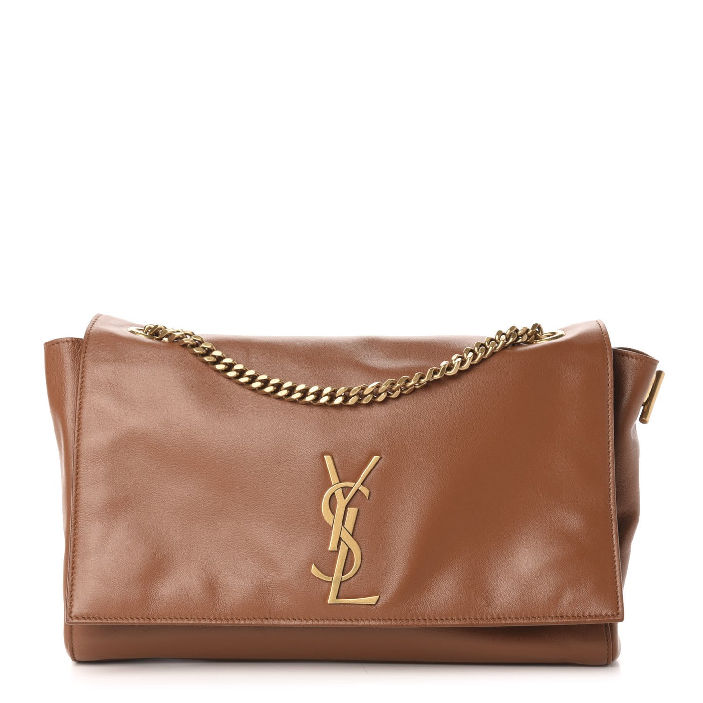 Smooth Calfskin Suede Medium Reversible Monogram Kate Satchel Light Ochre