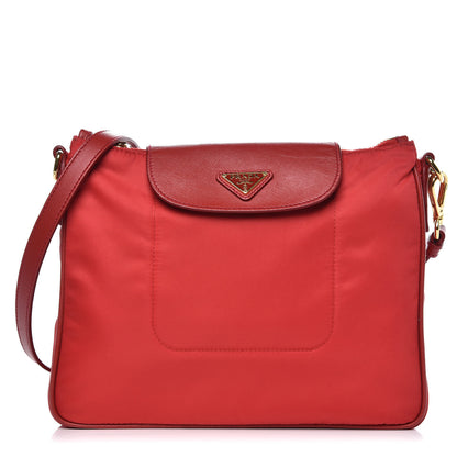 Prada Nylon Vela Saffiano Flat Flap Messenger Bag Red 1 of 9