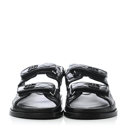Chanel Lambskin Velcro Dad Sandals 37.5 Black 2 of 4