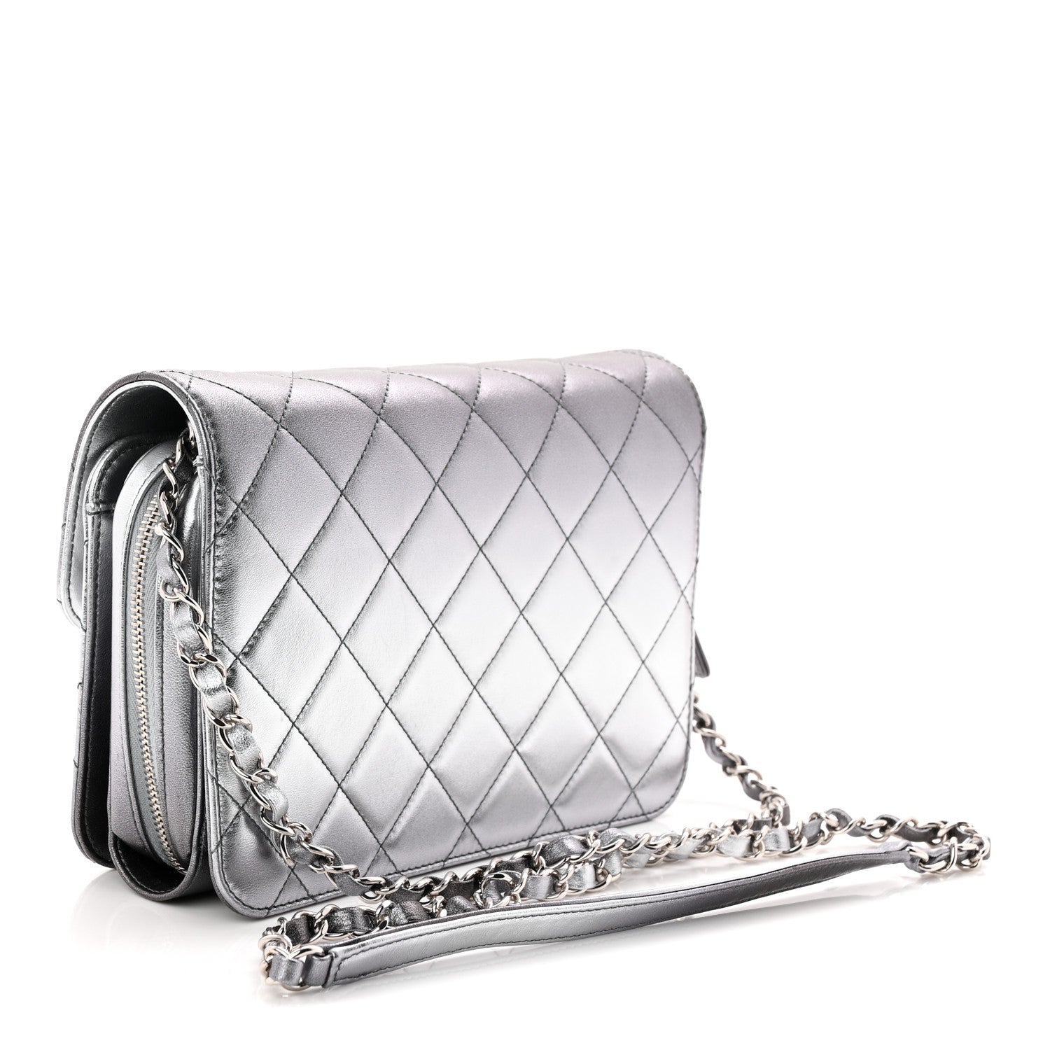 Chanel Metallic Lambskin Large Like A Wallet Flap Silver 1862026