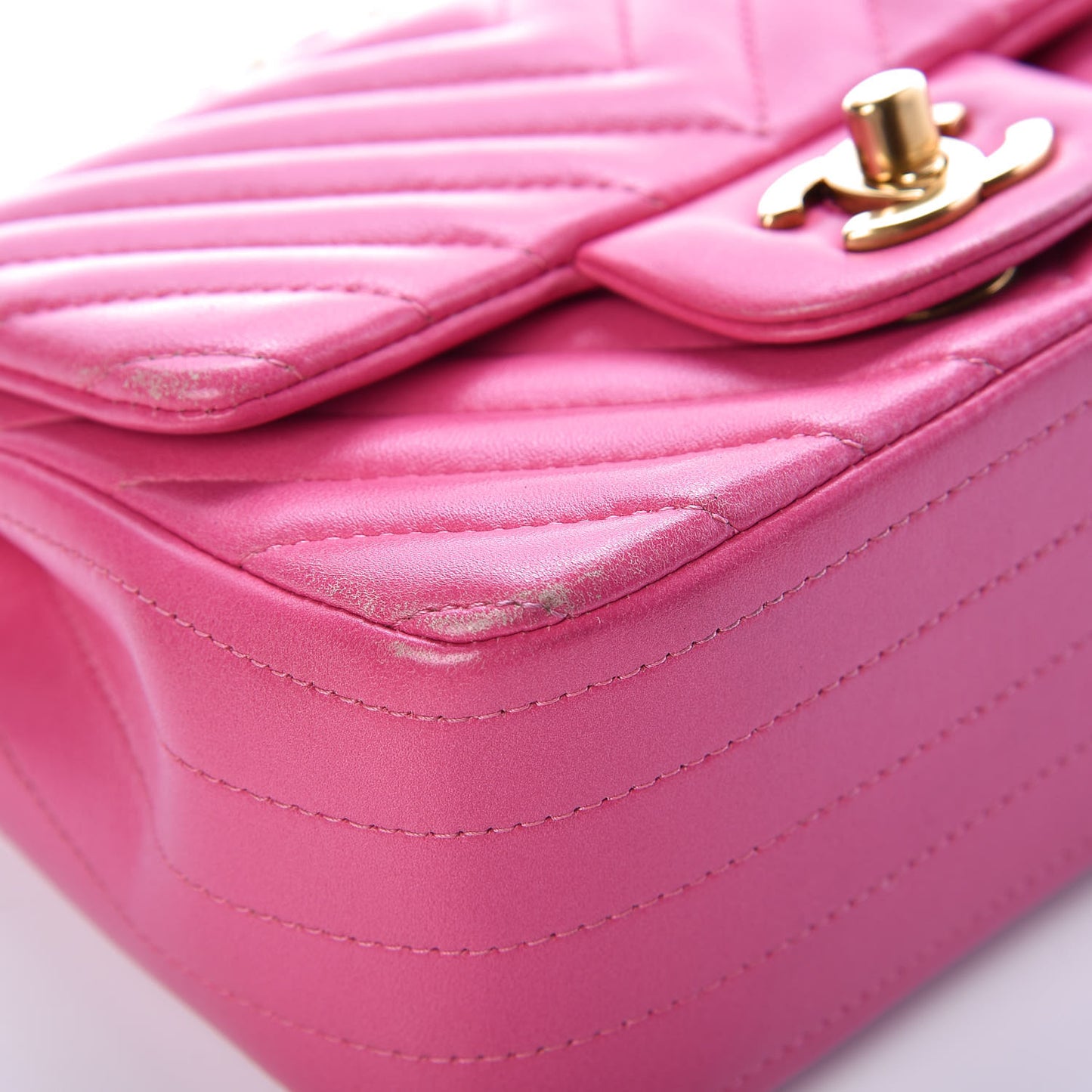 Lambskin Chevron Quilted Mini Square Flap Fuchsia