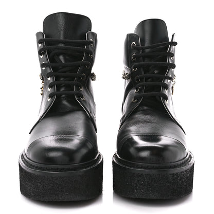 Chanel Calfskin Shiny Calfskin Chain Lace Up CC Short Boots 38 Black 2 of 8
