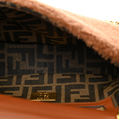 Fendi Shearling Lambskin Midi Chain Baguette Caramello 5 of 10