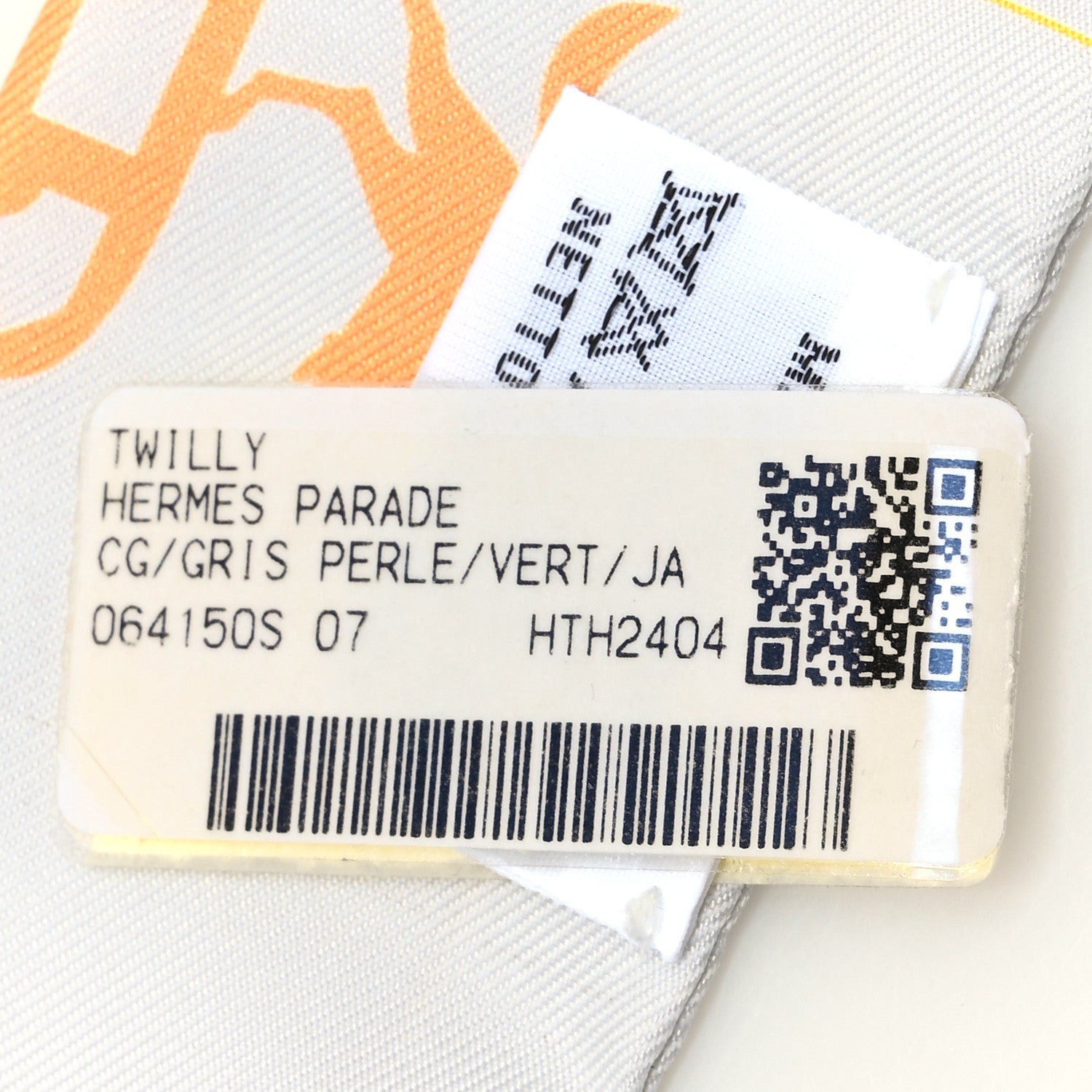 Hermes Silk Parade CG Twilly Gris Perle Vert Jaune 4 of 4