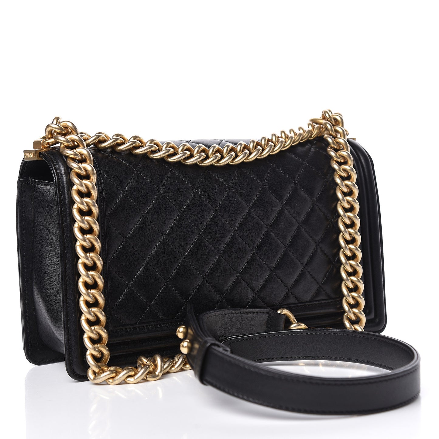 Lambskin Quilted Medium Boy Flap Black