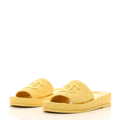 Chanel Lambskin Quilted CC Mules Sandals 38 Yellow 3 of 13