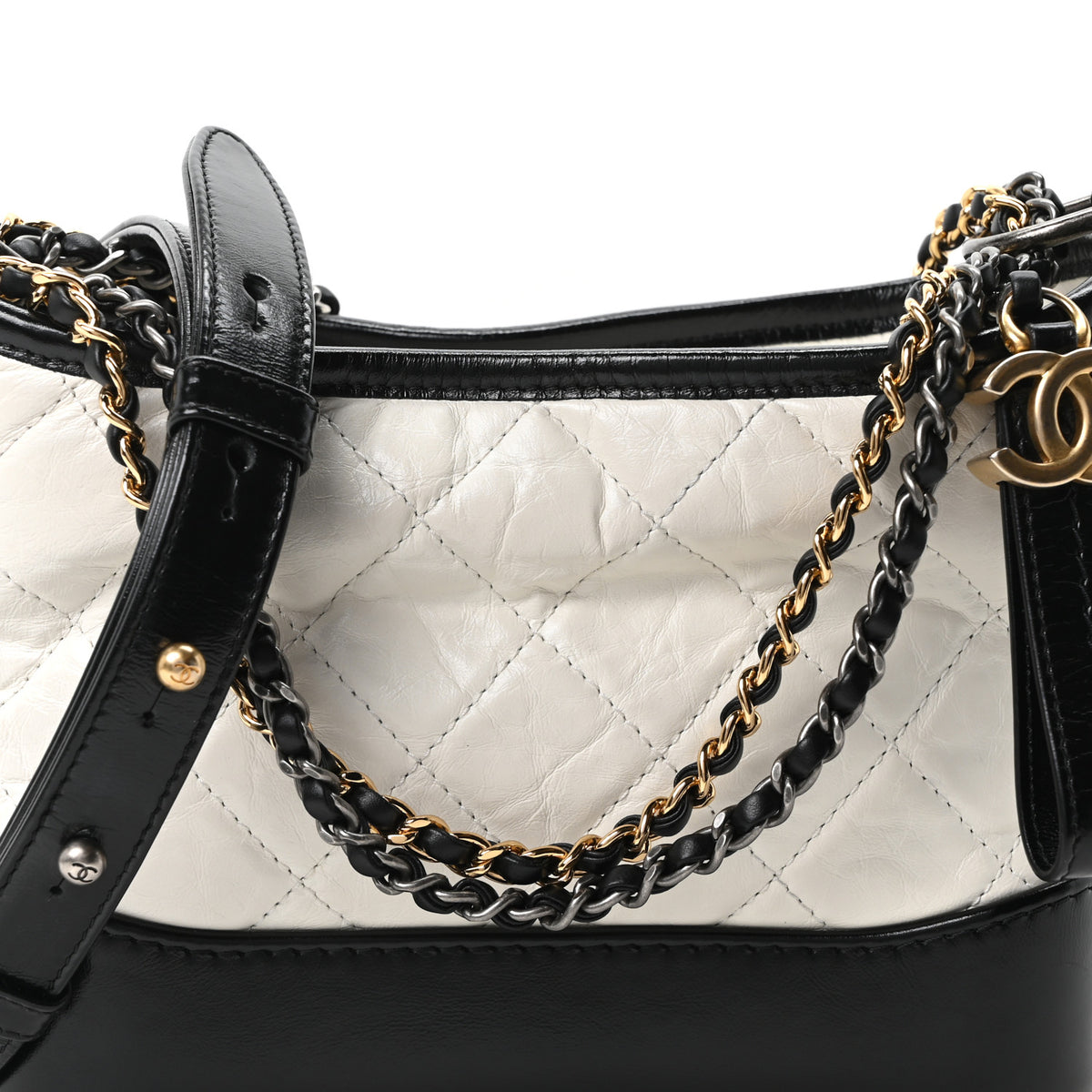 Aged Calfskin Quilted Small Gabrielle Hobo Black White