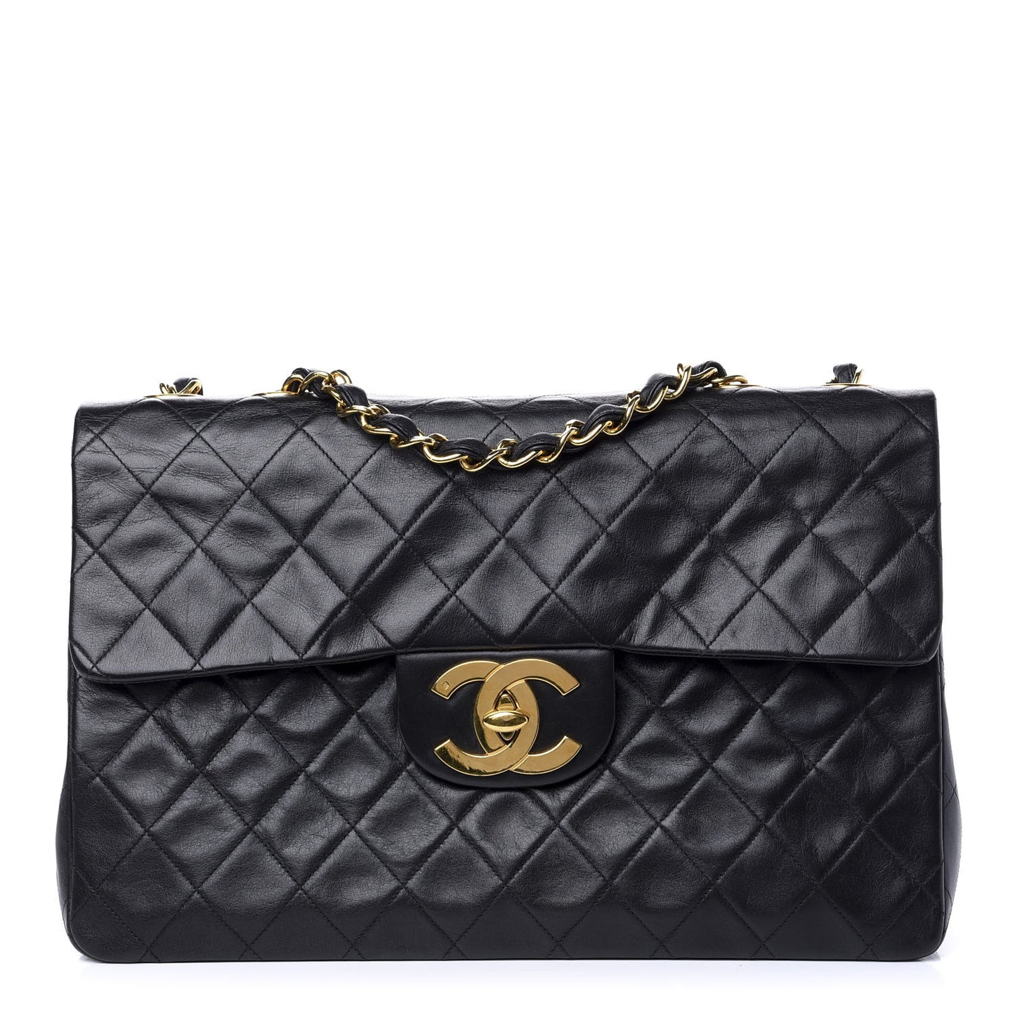 Lambskin Quilted XL Jumbo Single Flap Black