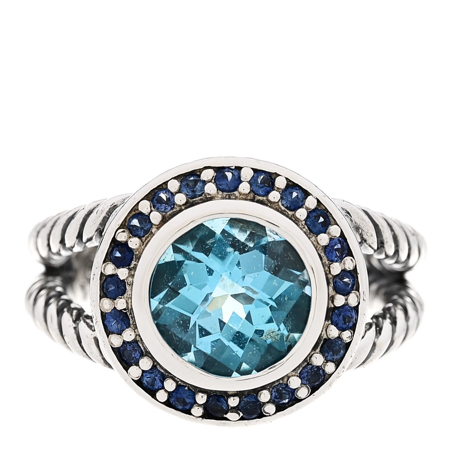 Sterling Silver Blue Topaz Sapphire 8mm Petite Cerise Ring 49 5