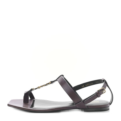 Saint Laurent Calfskin Cassandra Monogram Sandals 39.5 Brown 1 of 9