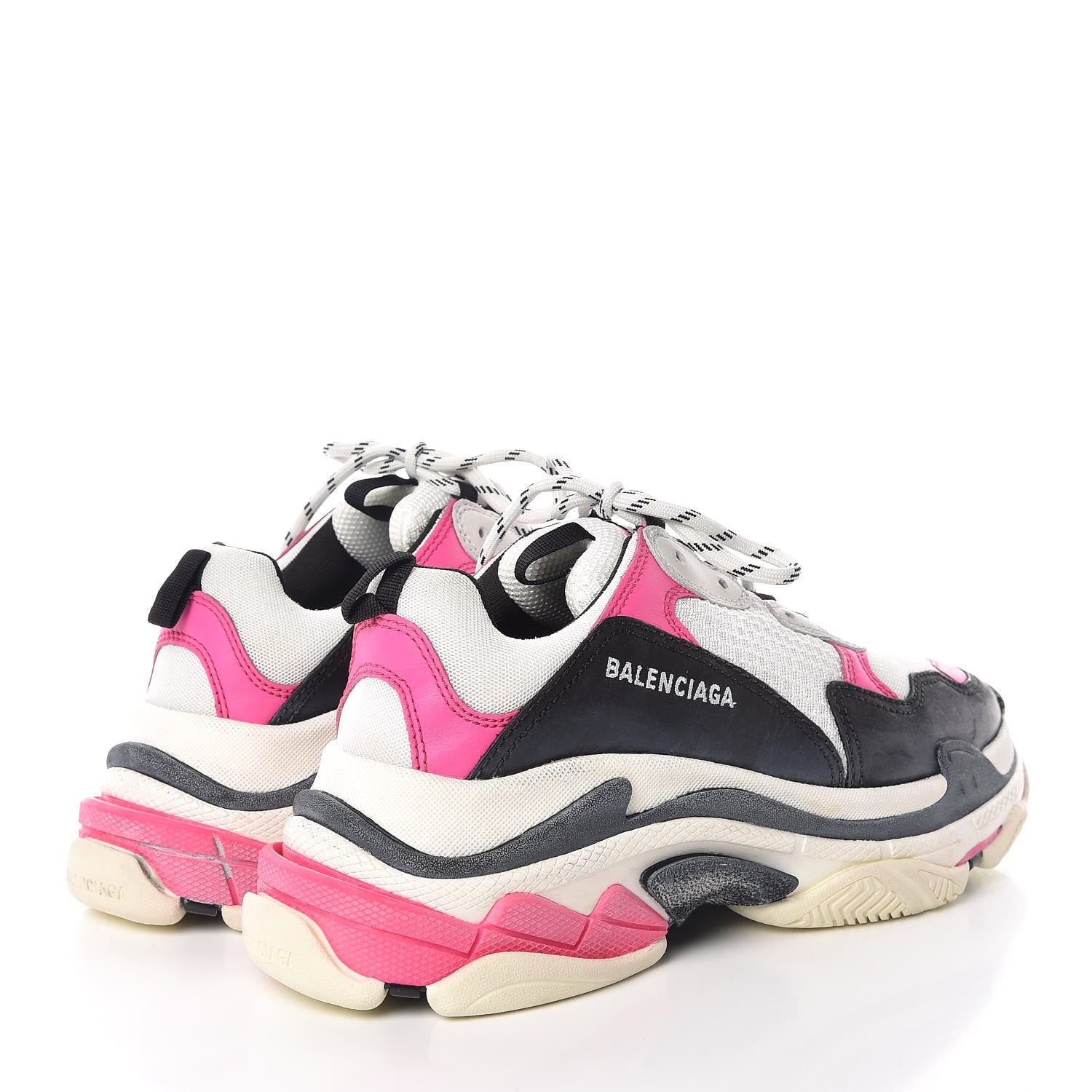 Balenciaga Fabric Mesh Womens Triple S Sneakers 41 Rose Fluo Black White 4 of 15