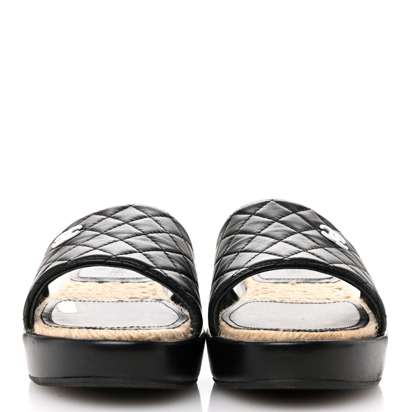 Lambskin Quilted CC Espadrille Slip On Sandals 39 Black