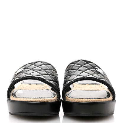Chanel Lambskin Quilted CC Espadrille Slip On Sandals 39 Black 3 of 10