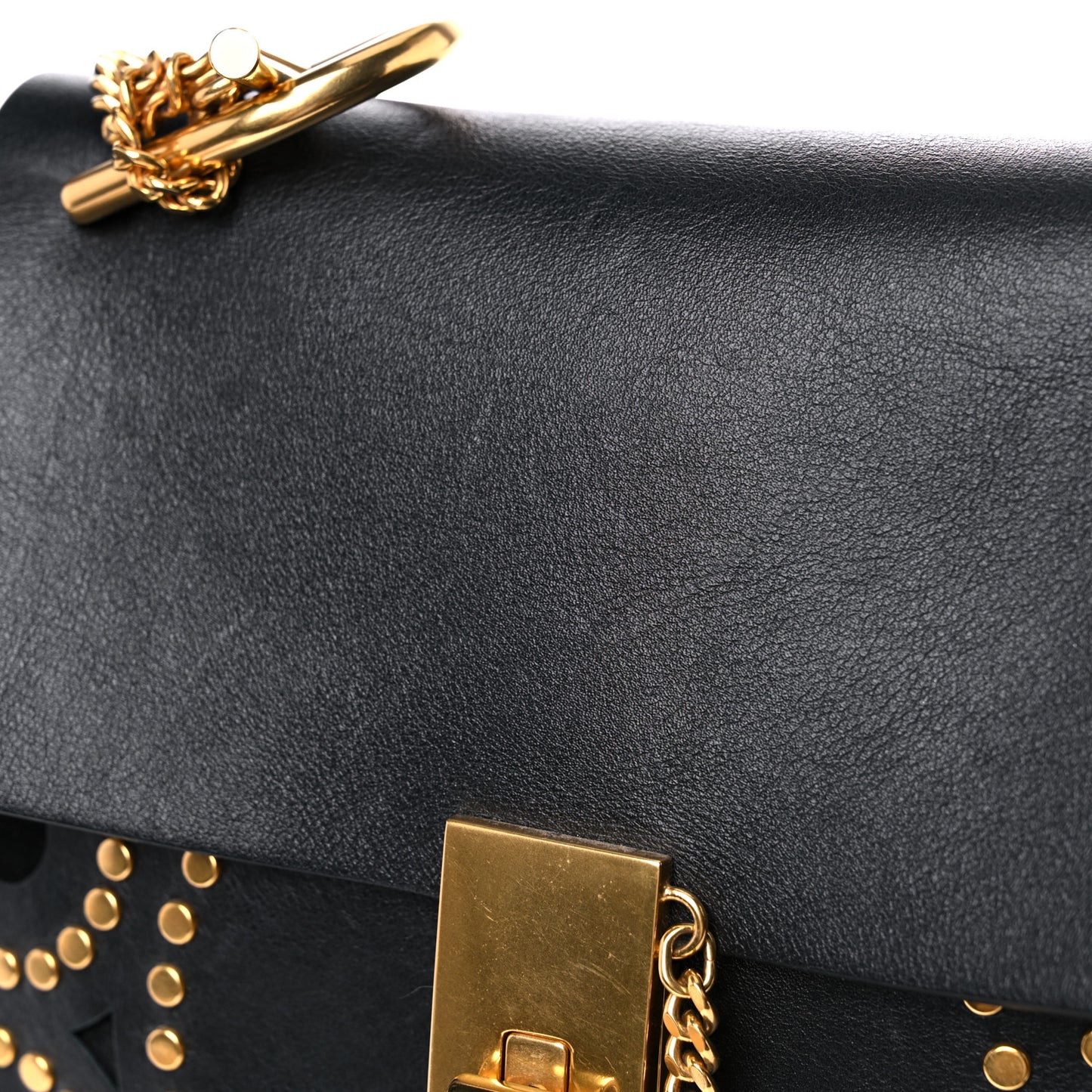 Calfskin Suede Studded Drew Shoulder Bag Black