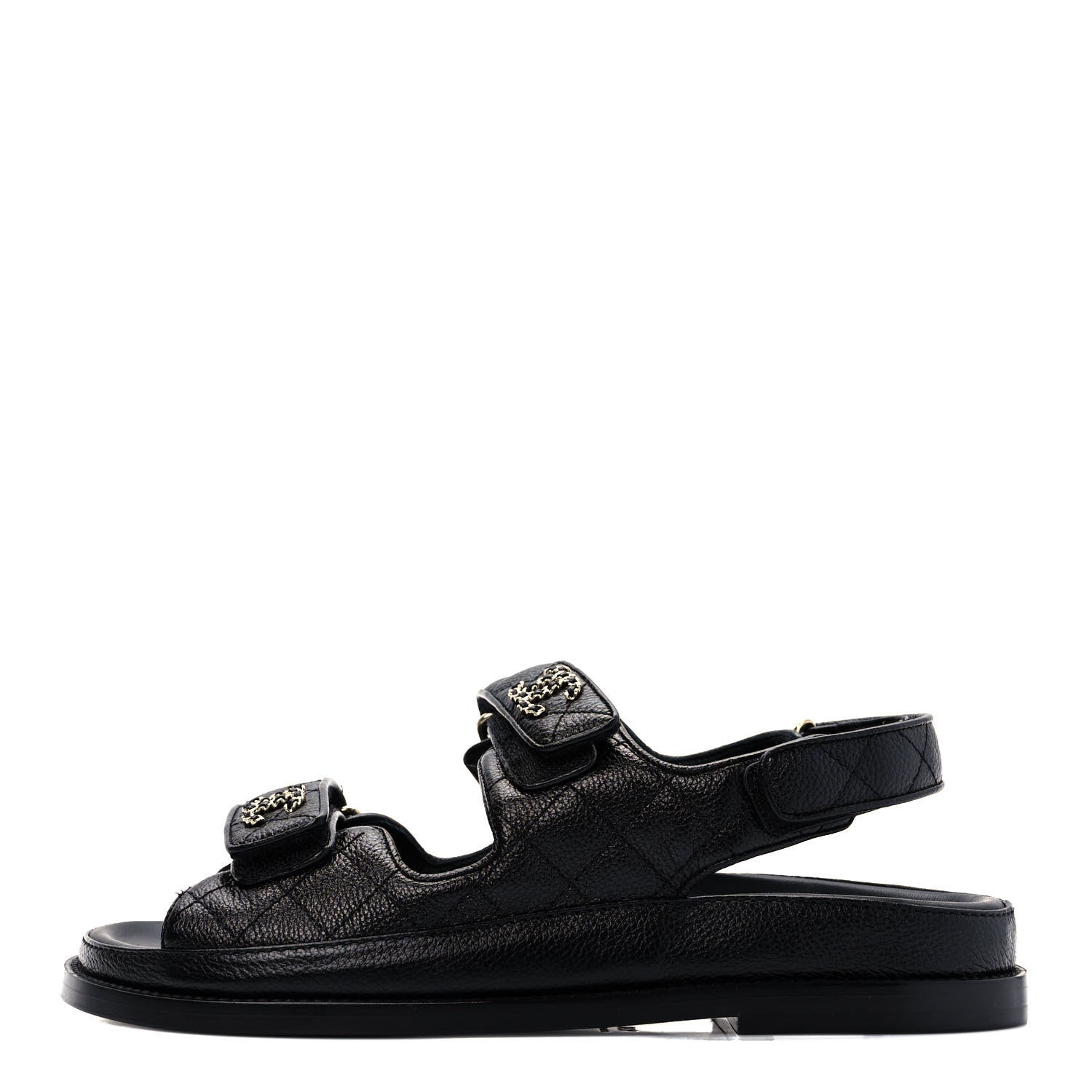 Chanel Grained Calfskin Velcro Dad Sandals 36.5 Black 1 of 8