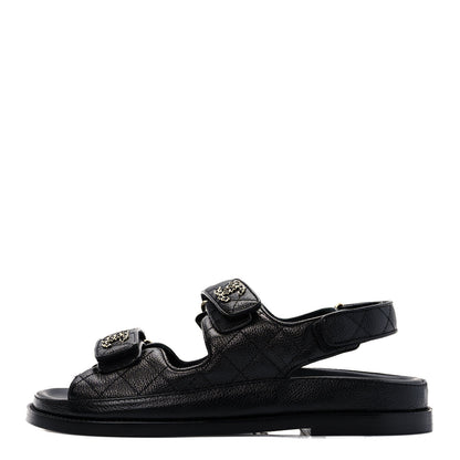 Chanel Grained Calfskin Velcro Dad Sandals 36.5 Black 1 of 8