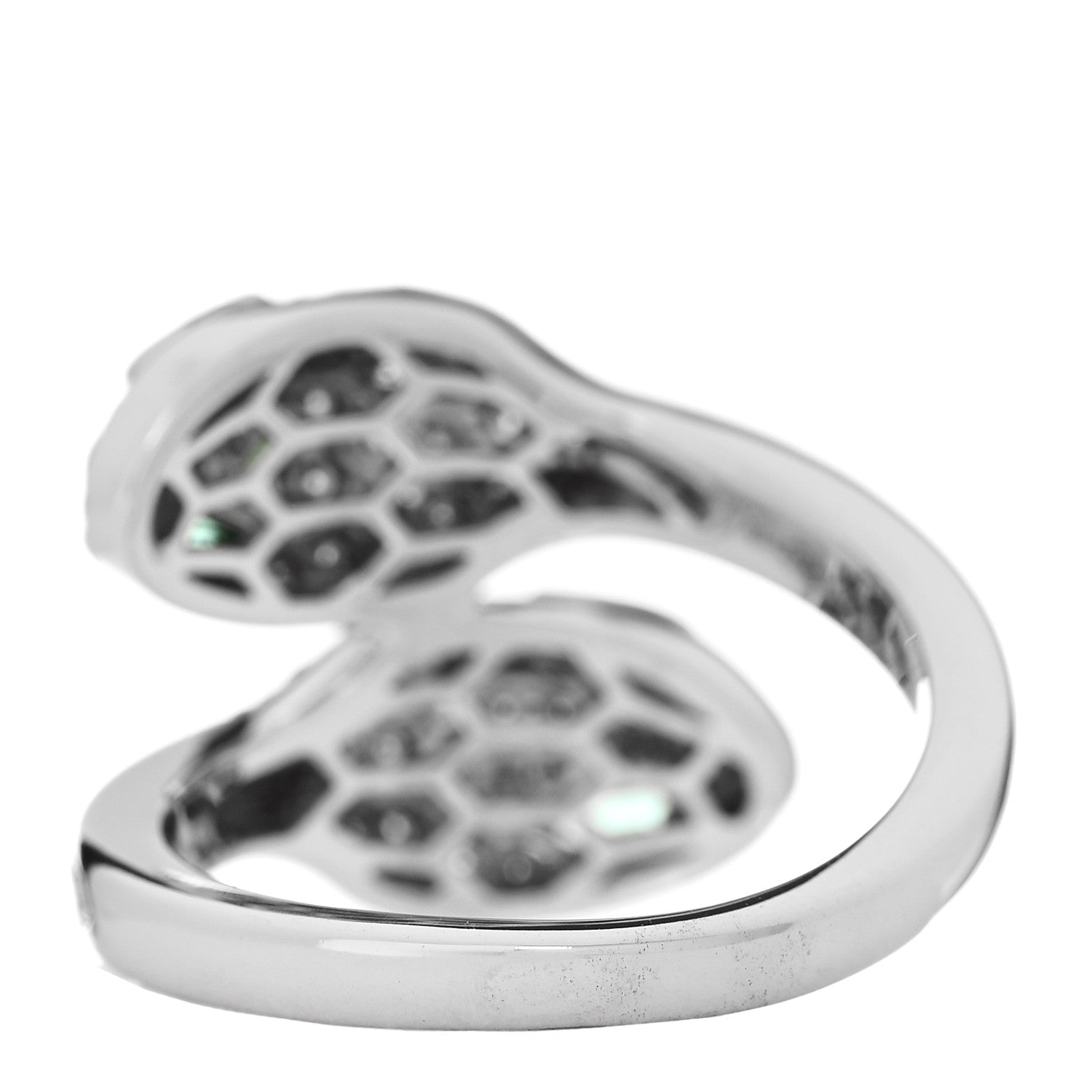 Bulgari 18K White Gold Diamond Emerald Serpenti Seduttori Two Head Ring 55 7.25 3 of 6