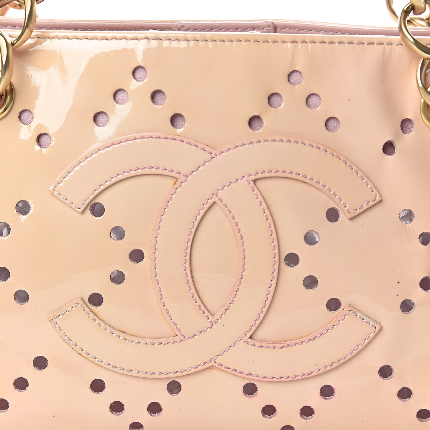 Chanel Patent Perforated CC Shopping Tote Beige 11 of 14