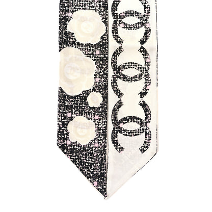 Chanel Silk CC Slim Camellia Bandeau Scarf Black White Pink 2 of 3