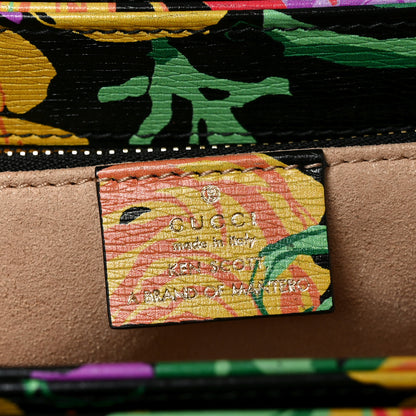 Gucci X KEN SCOTT New Shangai Calfskin Jenny Floral Print Horsebit 1955 Shoulder Bag Black Pink 6 of 10