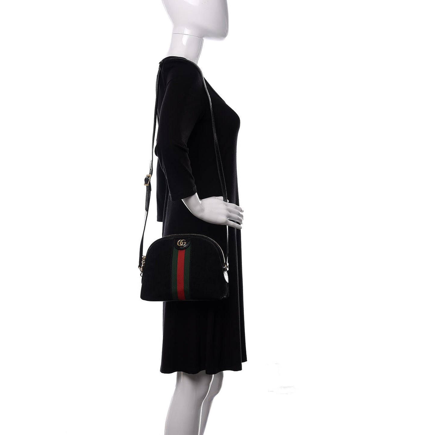 Suede Patent Web GG Small Ophidia Dome Shoulder Bag Black