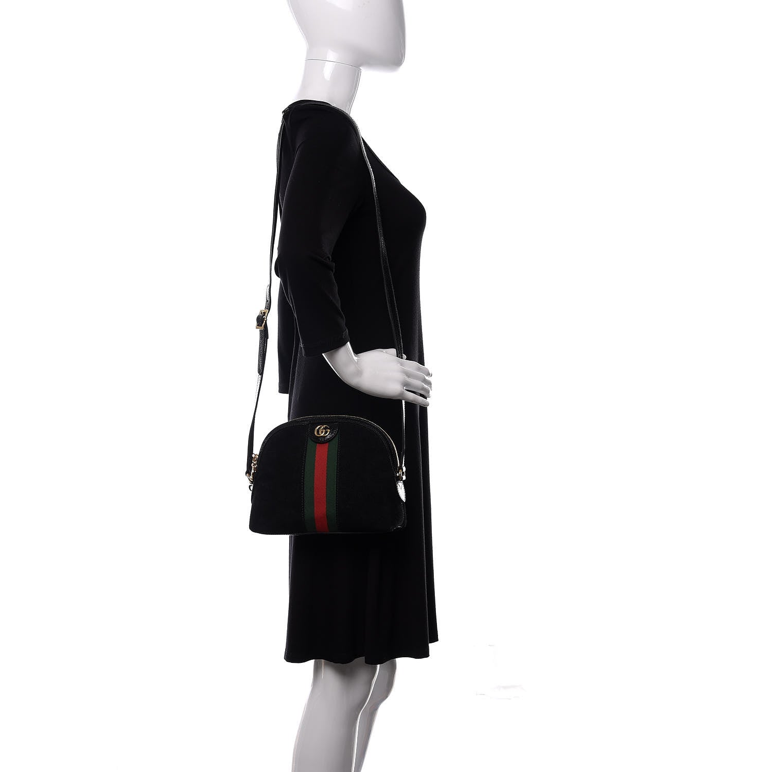 Gucci Suede Patent Web GG Small Ophidia Dome Shoulder Bag Black 2 of 13