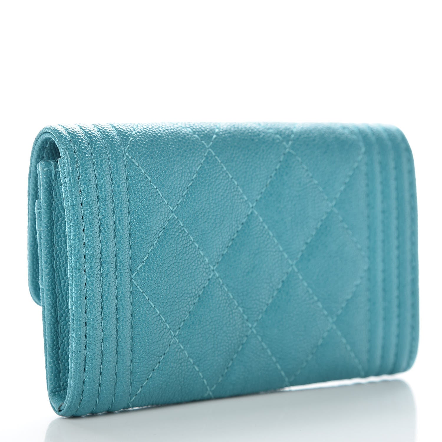 Chanel Caviar Quilted Boy Card Holder Wallet Turquoise 3 of 9