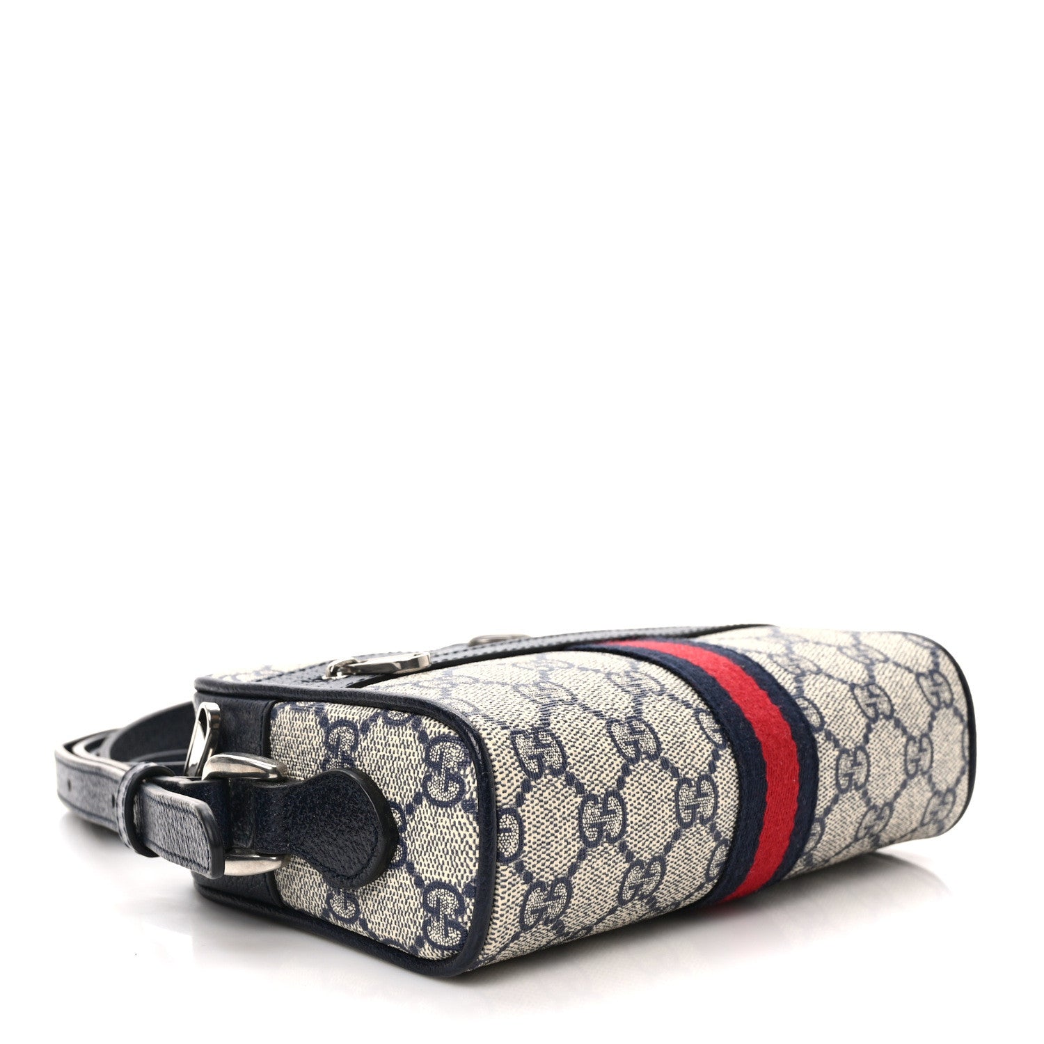 Gucci GG Supreme Monogram Textured Dollar Calfskin Web Mini Ophidia Shoulder Bag Beige Blue 4 of 9
