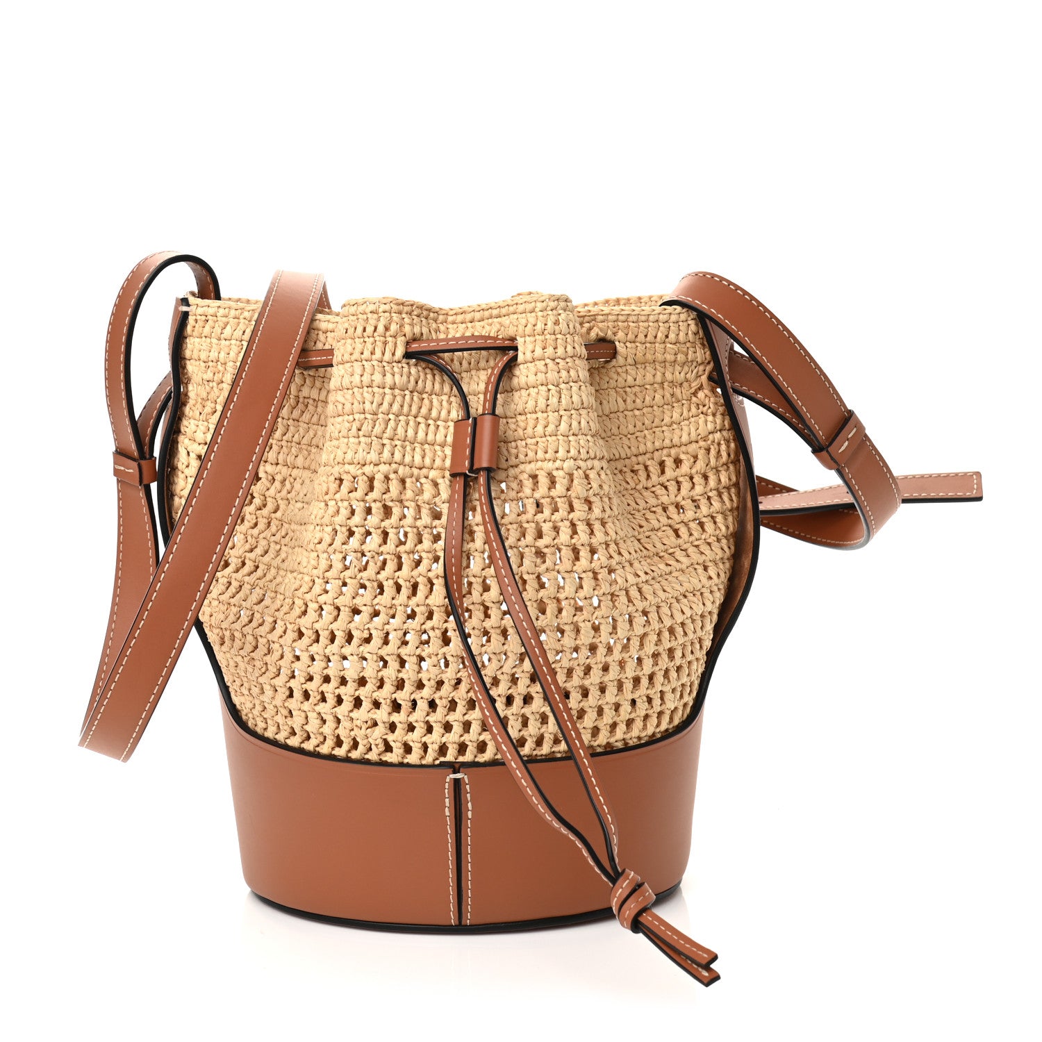 Loewe Raffia Calfskin Balloon Bucket Bag Natural Tan 1 of 10