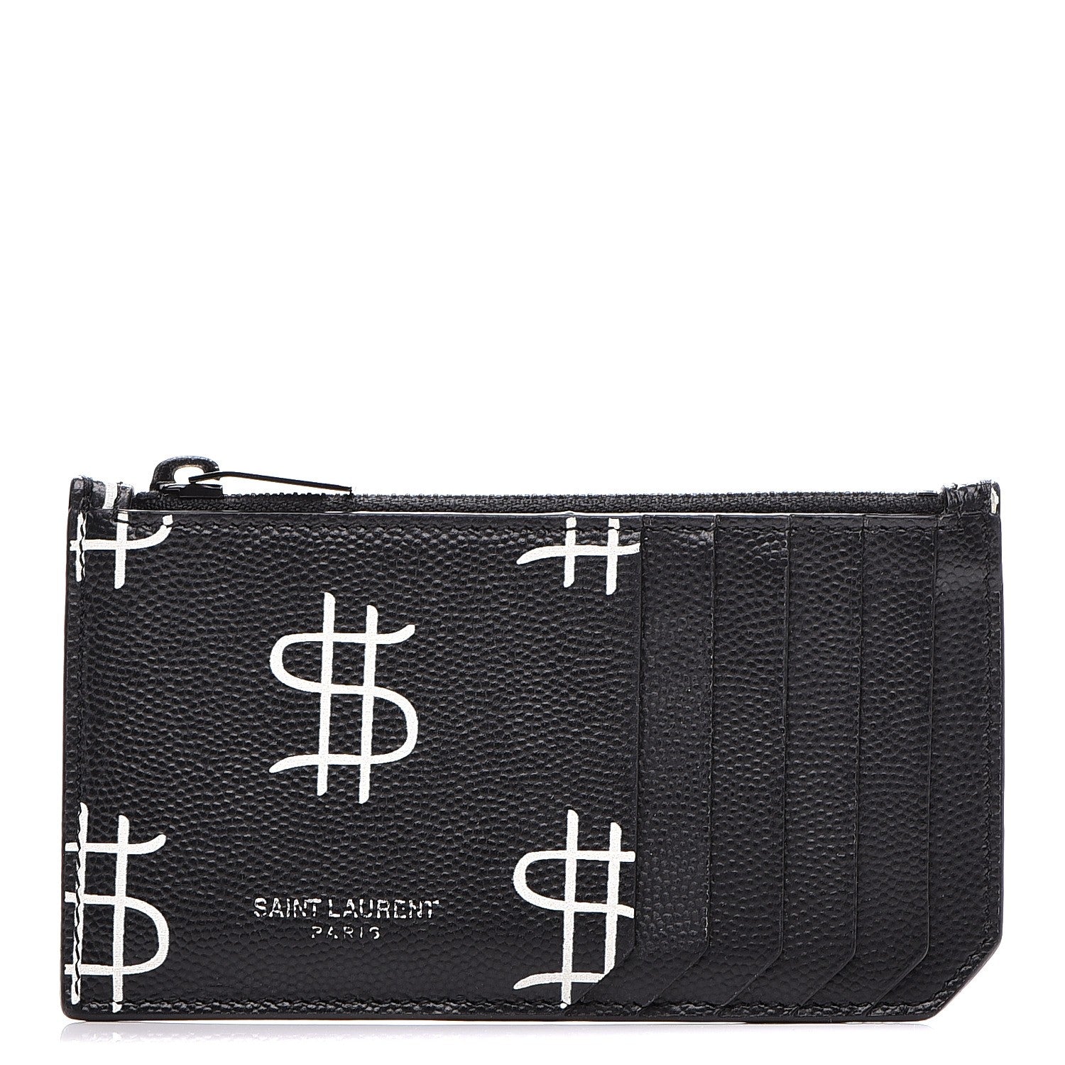 Saint Laurent Grain de Poudre Dollar Print 5 Fragments Zip Pouch Card Holder Black 1 of 8