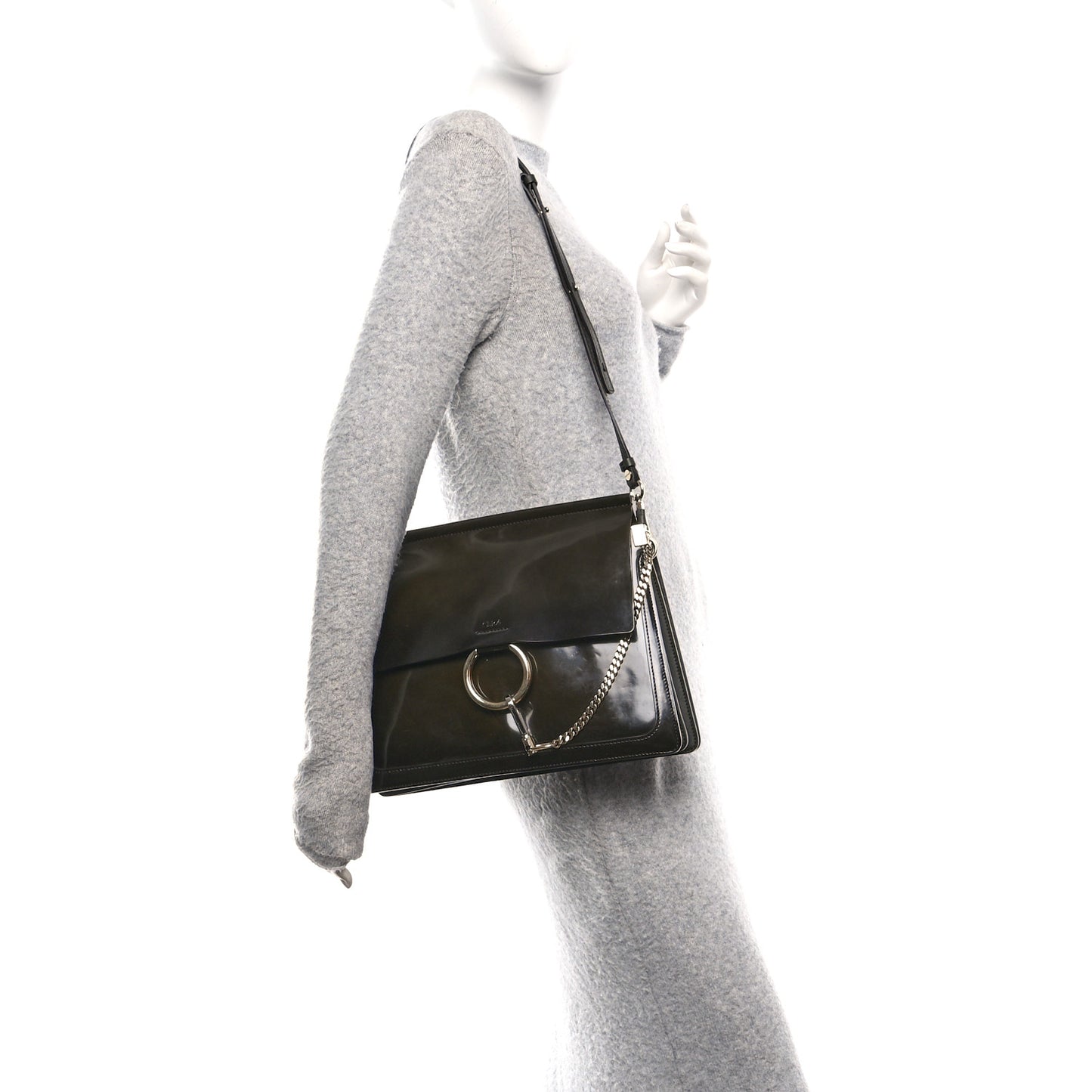Patent Medium Faye Shoulder Bag Deep Forest