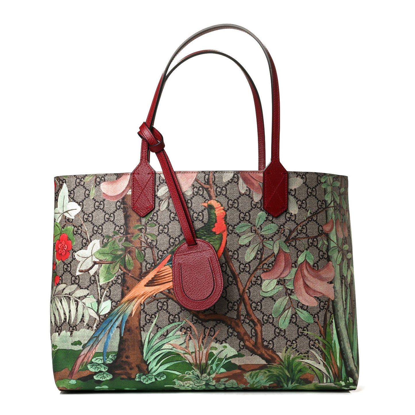 GG Supreme Monogram Tian Medium Shopping Tote Beige Multicolor Red