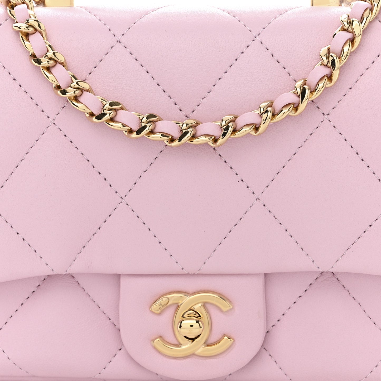 Lambskin Resin Quilted Top Handle Flap Light Pink