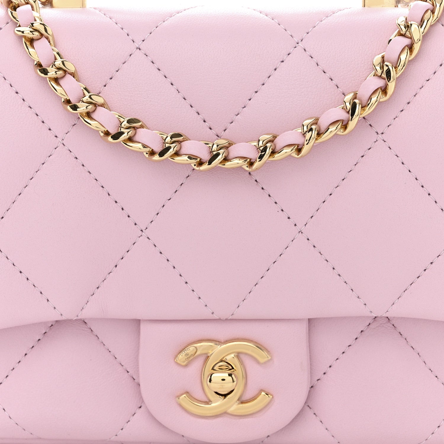 Chanel Lambskin Resin Quilted Top Handle Flap Light Pink 8 of 10