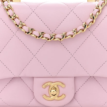 Chanel Lambskin Resin Quilted Top Handle Flap Light Pink 8 of 10