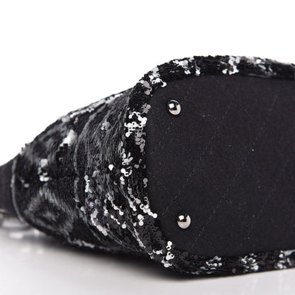 Chanel Sequin Wool Drawstring Bag Bag Black Silver 6 of 9