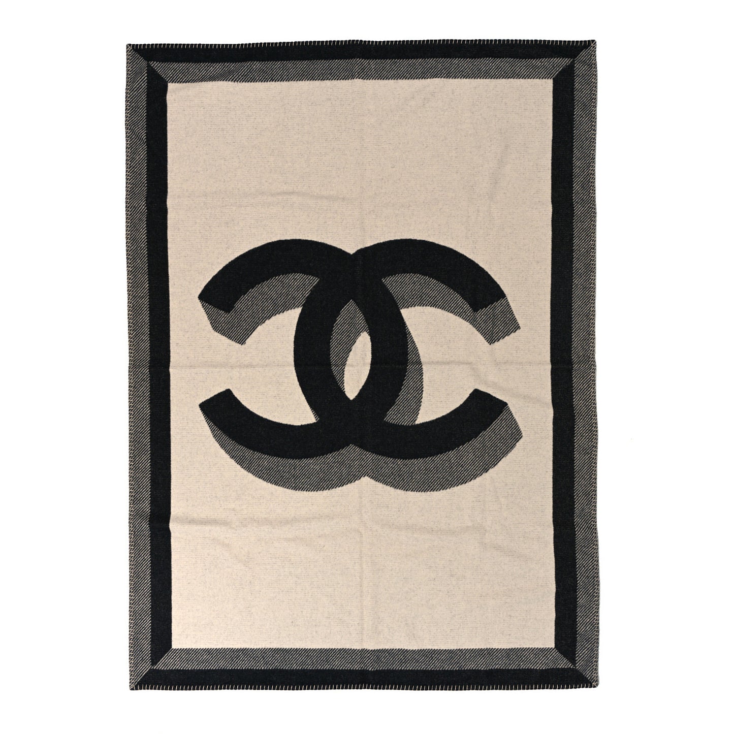 Merino Wool Cashmere CC Throw Blanket Black Beige