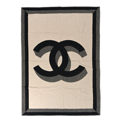 Chanel Merino Wool Cashmere CC Throw Blanket Black Beige 1 of 4