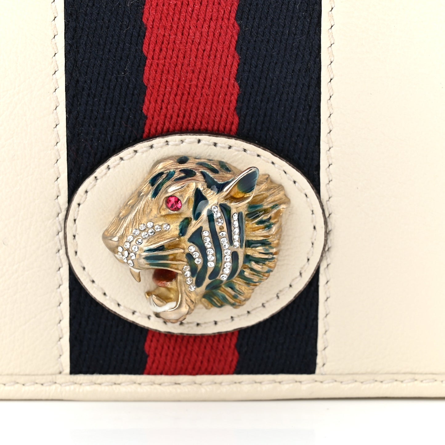 Calfskin Web Rajah Chain Card Case Wallet White