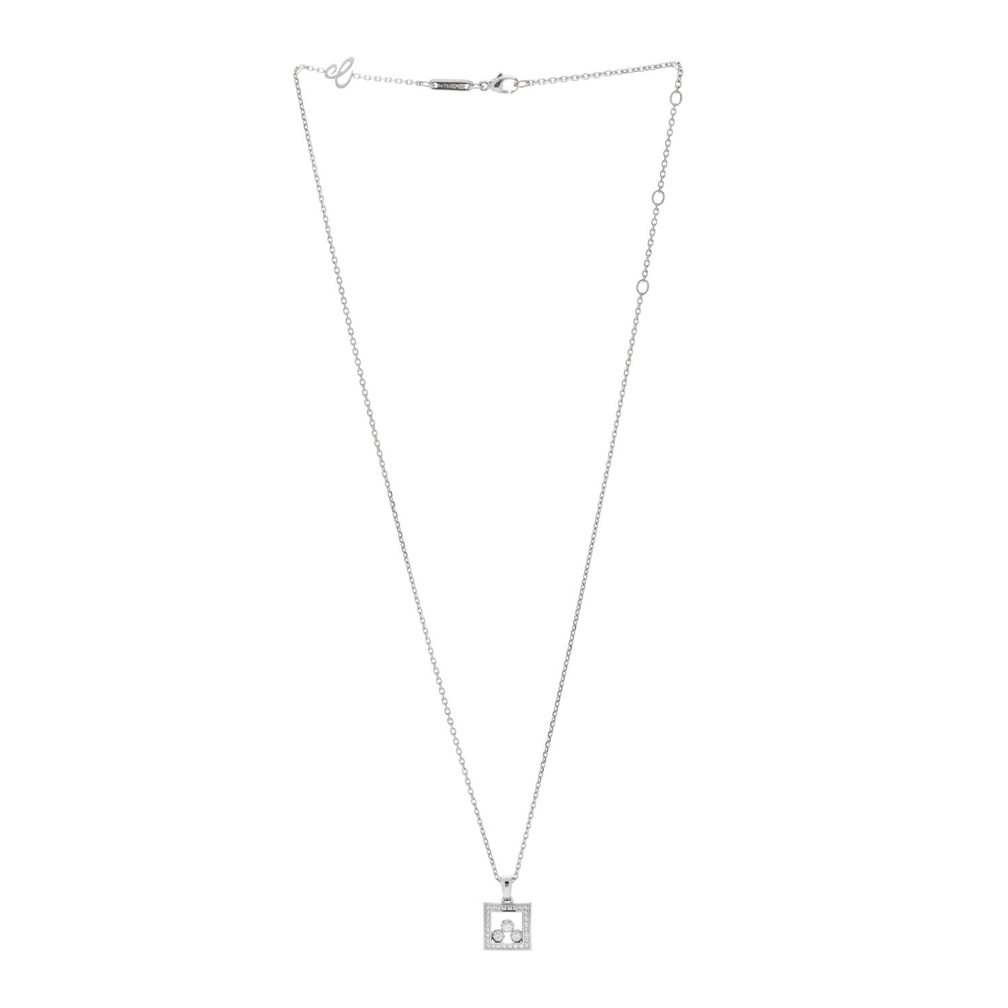 18K White Gold Diamond Happy Diamonds Square Pendant Necklace